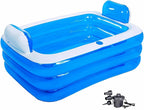 Double Inflatable Bathtub for 2 Person with Electric Air Pump, Portable 2-Seat Blow Up Bath Tub for Adults, Foldable Spa Tub for Outdoor & Indoor Use, Includes Bath Pillow, Drain & Cup Holder, Blue