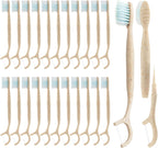 Travel Toothbrush Dental Floss Picks - 4 in 1 Biodegradable Disposable Toothbrushes with Tongue Scraper, Eco-Friendly Individually Wrapped Toothbrush for Adult Kids Travel Oral Care, 20 Pack