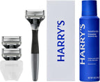 Harry's Original Shaving Kit for Men - Razor Handle, 3 Razor Blade Refills, Foaming Shave Gel, and Travel Blade Cover - German Engineered - Charcoal