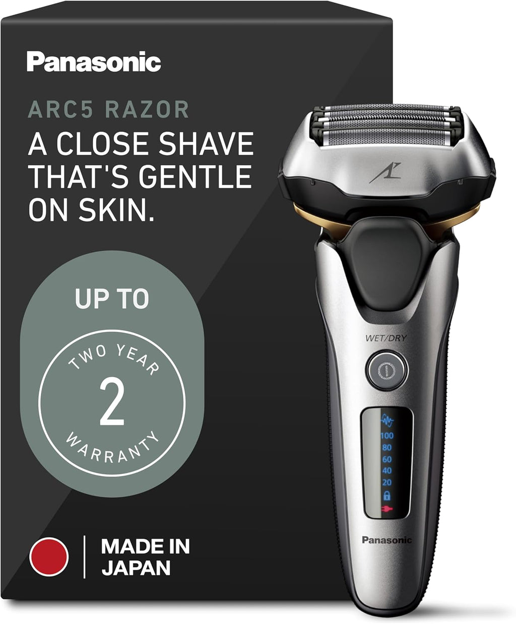 Panasonic ARC5 Electric Razor for Men Face, Wet & Dry Shavers with Foil Shaver, Pop-up Trimmer, Ultra-Fast 5-Blade, Smart Shave Sensor, 16D Flexible Pivoting Head - ES-ALV6HS (Silver)