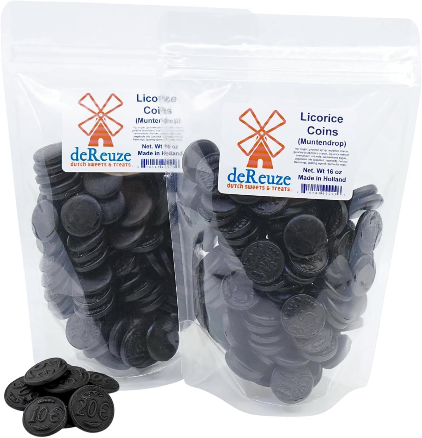 deReuze Black Licorice Candy Authentic Dutch Coins, Firm & Lightly Salted European Import, 2 x 1 lb Bulk Bags for True Licorice Lovers