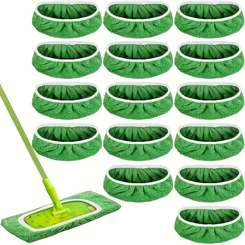 Reusable Flat Mop Replacement Pads, Washable and Durable Floor Cleaning Cloths, Green, 15 Pack