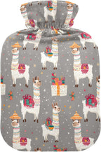 2 L Hot Water Bottle Alpaca Cute Hot Water Bottle with Cover Soft Velvet Hot Water Bag for Pain Relief Hot Water Bottle for Winter Bed for Hands