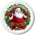 Edible Cake Topper Santa Christmas 7.5 inch Custom Personalize Holiday Round Circle
