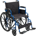 Drive Medical Blue Streak Lightweight Wheelchair - Portable Folding Mobility Aid - Swing-Away Footrests - Desk Arms - Durable Steel Frame - Easy Transport & Storage - 20-Inch Seat