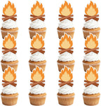 36Pcs Gold Glitter Bonfire Dessert Cupcake Toppers Pick for Camping Out Campfire Adventure Theme Decor Supplies Men Boys Women Girls Happy Birthday Sports Stars Party Supplies