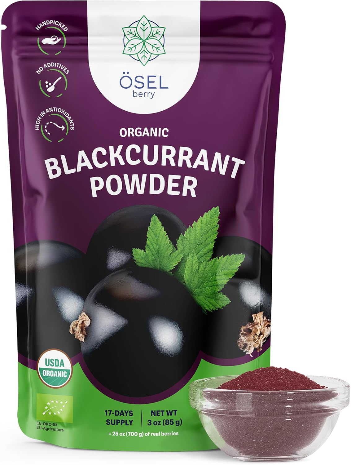 ÖSEL BERRY Organic Black Currant Powder 3oz USDA Certified - No Sugar Added, Freeze Dried, Black Current Powder Organic, Ideal for Smoothies, Baking and Flavoring, No Fillers or Additives