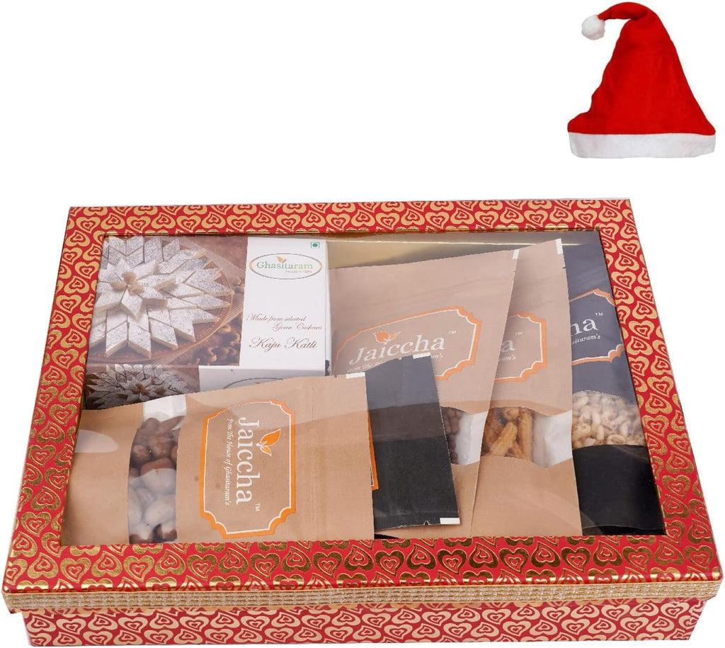 Jaiccha Ghasitaram Christmas Gifts Hamper Box 6 Goodies with Kaju Katlis