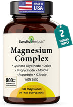 Complete Magnesium Complex 500mg for Women & Men | 120 Capsules | 6 in 1 Mag Supplement with Zinc | Quality Sleep & Muscle Health | Glycinate, Citrate, Malate, Oxide, Aspartate, Lysinate Glycinate