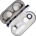 Muf 2 in 1 Contact Lens Case and Glasses Case, Double Sided Design with Mirror, Portable Travel Kit with Tweezer, Remover and Solution Bottle, Black