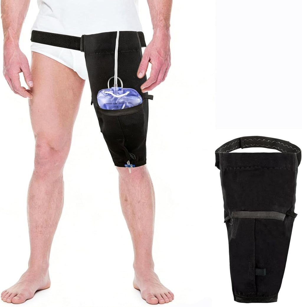 Catheter Leg Bag Holder with Waist Belt - Secure & Discreet Sleeve Cover for Foley/Urine Bag, Adjustable M-L-XL, Washable, Comfortable Incontinence Stabilizer for Men & Women (Medium)