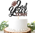 2nd Year Down Cake Topper, Football Cake Decor for Boys Girls 2nd Birthday/Baby Shower Party Decoration, Sports Theme Two Years Birthday Party Cake Decor, Football Birthday Party Supplies