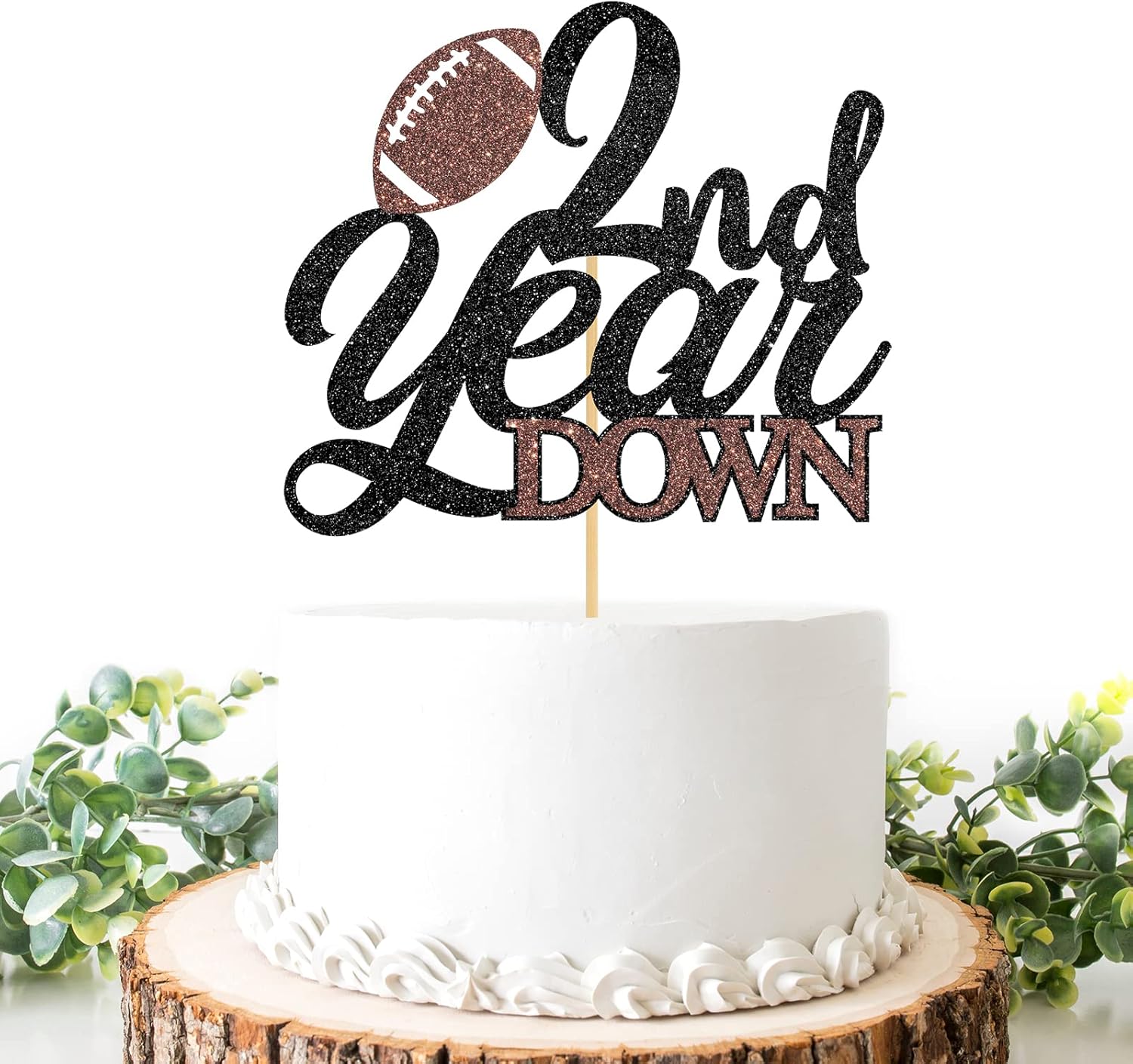 2nd Year Down Cake Topper, Football Cake Decor for Boys Girls 2nd Birthday/Baby Shower Party Decoration, Sports Theme Two Years Birthday Party Cake Decor, Football Birthday Party Supplies