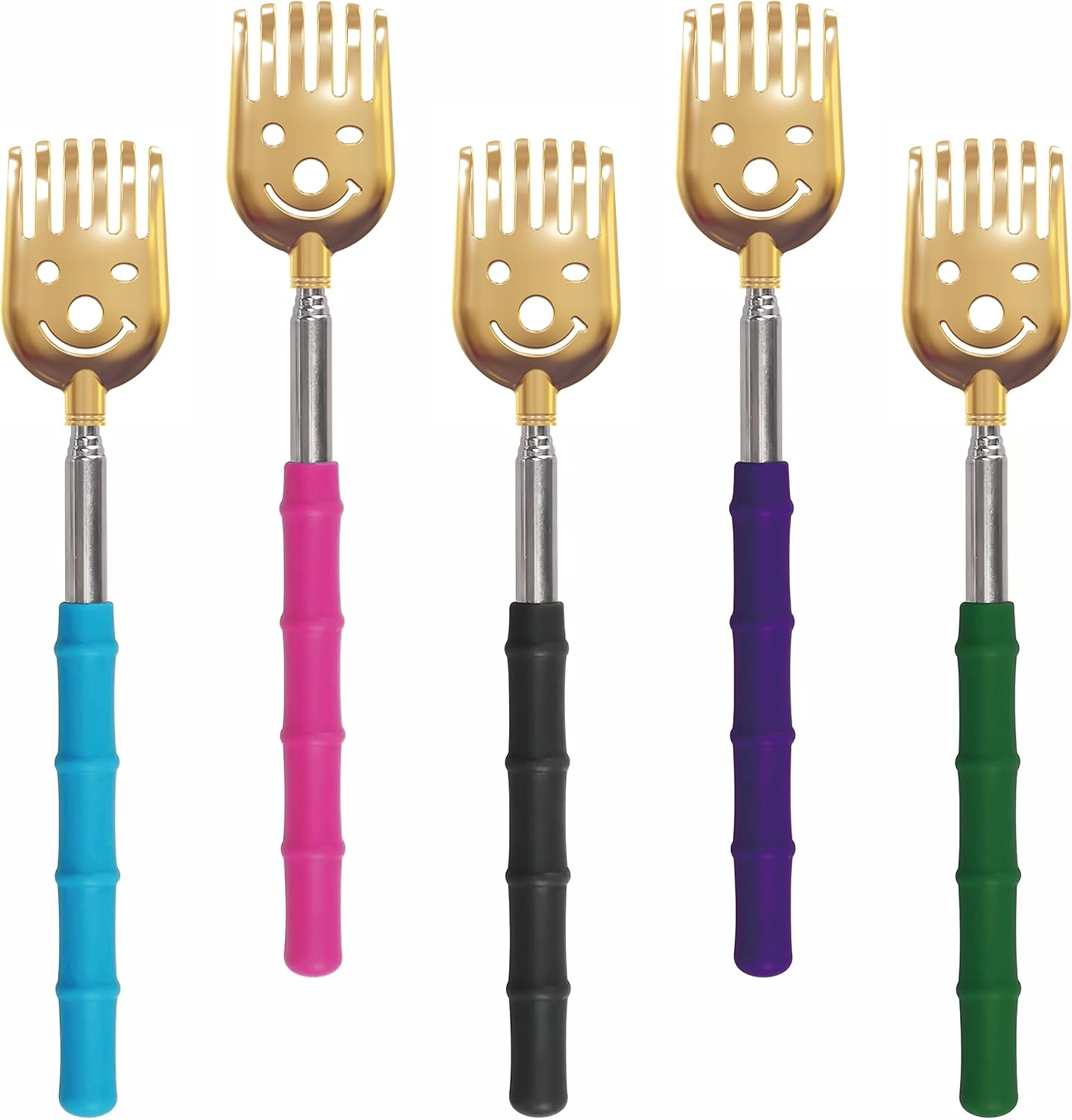 CERRXIAN 5 Pack Telescoping Back Scratcher, Portable Extendable Back Scratcher, Telescoping Metal Back Scratchers/Hand Massager with Soft Rubber Handles for Adults, Kids,Dogs