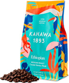 Kahawa 1893 Whole Bean Coffee Medium Roast Ethiopian Blend 12 Oz - As Seen on Shark Tank, High Antioxidants, Naturally Sweet, Organically Grown, Ethically & Sustainably Sourced