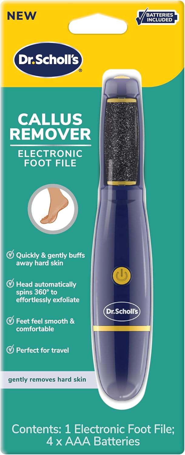 Dr. Scholl's Callus Remover Electronic Foot File, Electric Hard Skin Removal for Feet, Effortless Soft Smooth Skin in Minutes, Perfect for Travel, for Women & Men, AAA Batteries Included