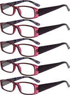 Eyekepper 5-Pack Spring Hinges Tiger Patterned Temples Rectangular Reading Glasses Readers Purple +1.0