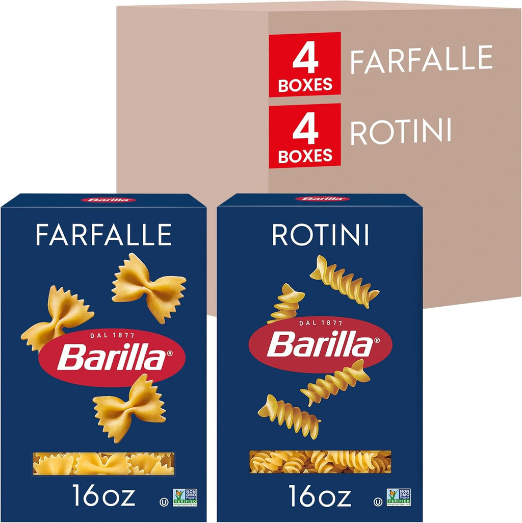 BARILLA Pasta Variety Pack, Farfalle & Rotini, 16 oz Boxes (8 Pack) - 8 Servings/Box, Made in Italy with Durum Wheat