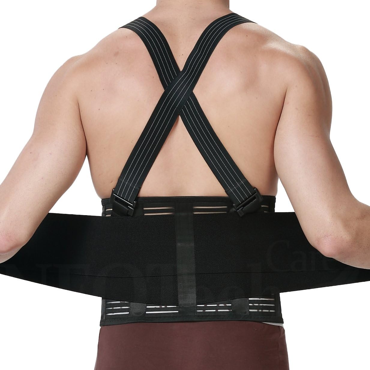 NeoTech Care Back Brace with Suspenders for Work - Industrial Lifting Safety, Elastic Compression, Hook & Loop Closure (Black, Size M)