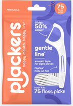 Plackers® Gentle Line® Floss Picks, Super Soft, GentleSlide® Fiber Made Without PTFE, Slides Easily Between Teeth, Fresh Mint, 75 Count