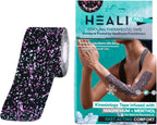 Heali Kinesiology Tape with Magnesium and Menthol, 20 Pcs Precut Strips, K Tape Roll, Knees, Physical Therapy Sports Tape for Muscles and Joints, Water Resistant, Pink Splatter
