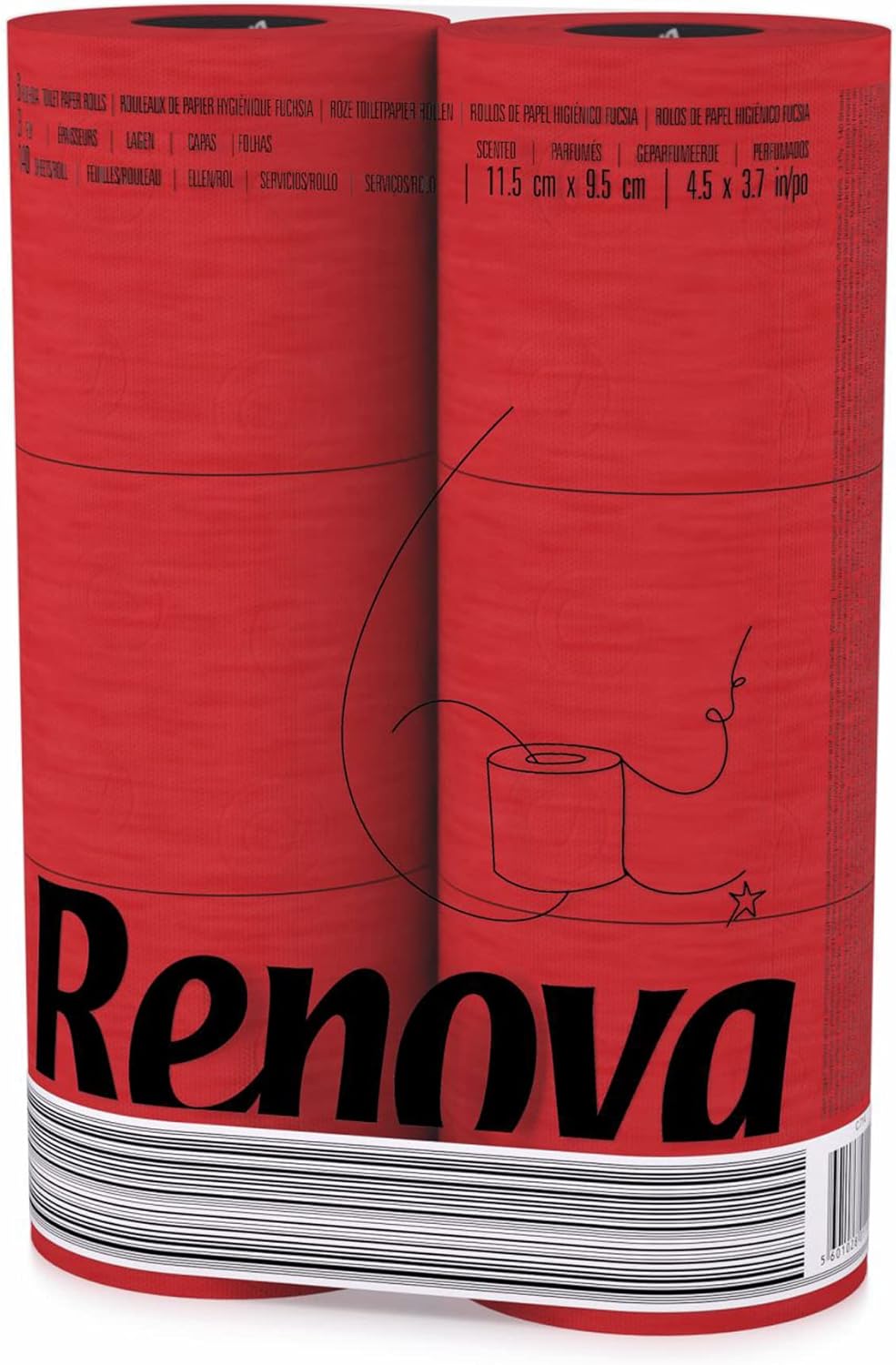 Renova Red Toilet Paper 3-Ply -Ideal for Decorating Your Home or Office - Pack of 6 Compact Size Rolls- 140 Sheets - Eco-label Certified - Dermatologically Tested - Septic Safe - Sustainable & Soft