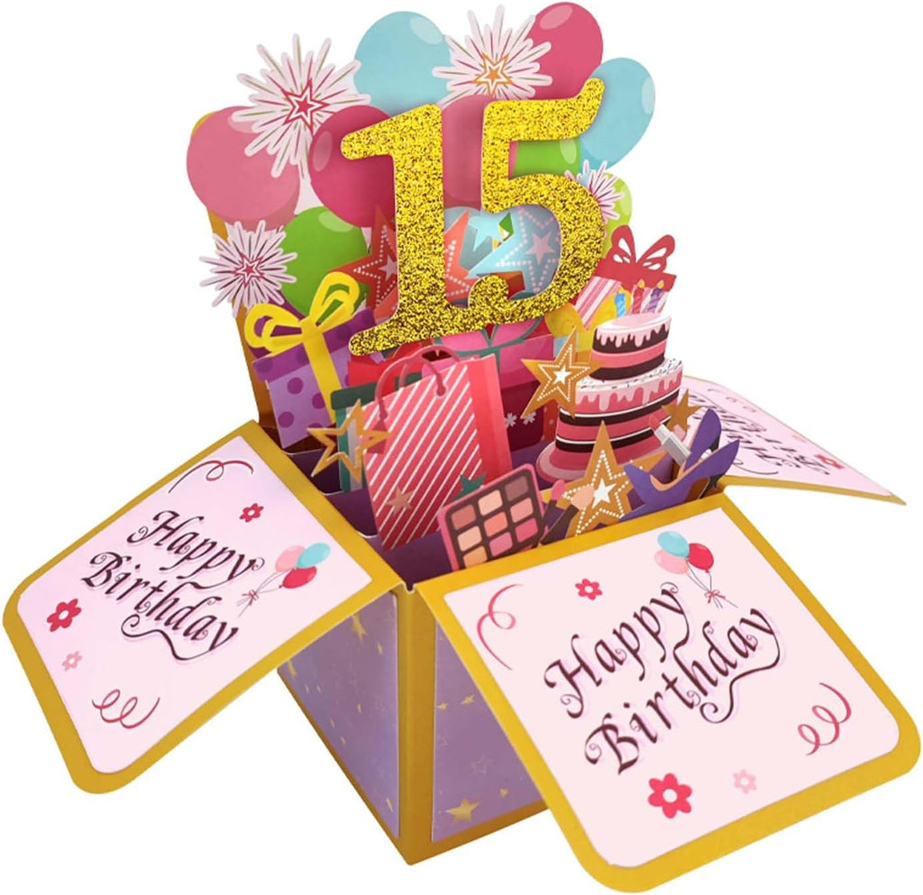 Asmallgf Sweet 15th Birthday Popup Card for Him Her, Naughty Fifteen Bday Gifts for Teen Girls Boys, Happy 15 Years Old Birthday 3D Greeting Card from Mom Dad, Great 15 Birthday Gift Idea for Niece