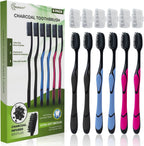 Charcoal Toothbrush 6 Pack, Natural Teeth Whitening Solution - Ultra Soft Tooth Brush - Gentle, Slim Brush Head - Black Toothbrushes for Adults Working Great with Activated Charcoal Toothpaste