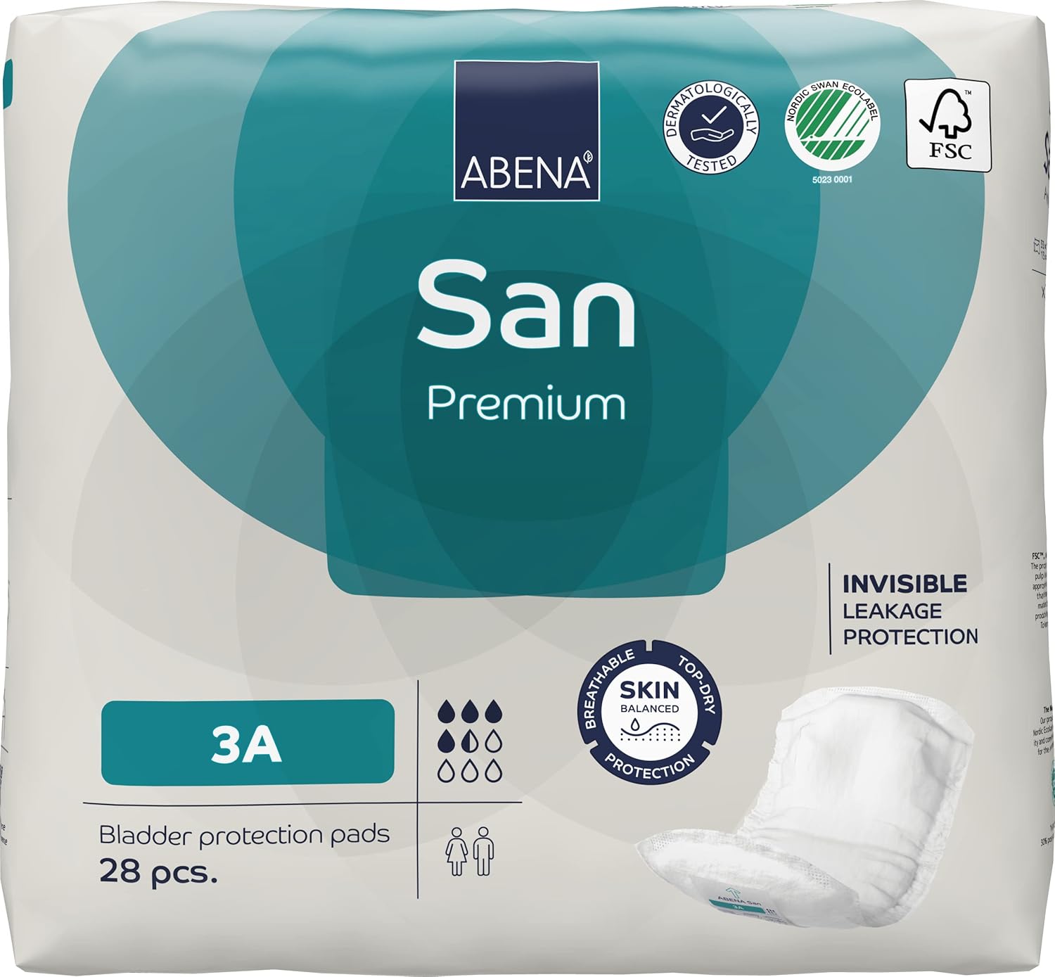 Abena San Premium Incontinence Pads, Light Absorbency, (Sizes 1 to 3A), Size 3A, (Pack of 7, 196 Count Total)