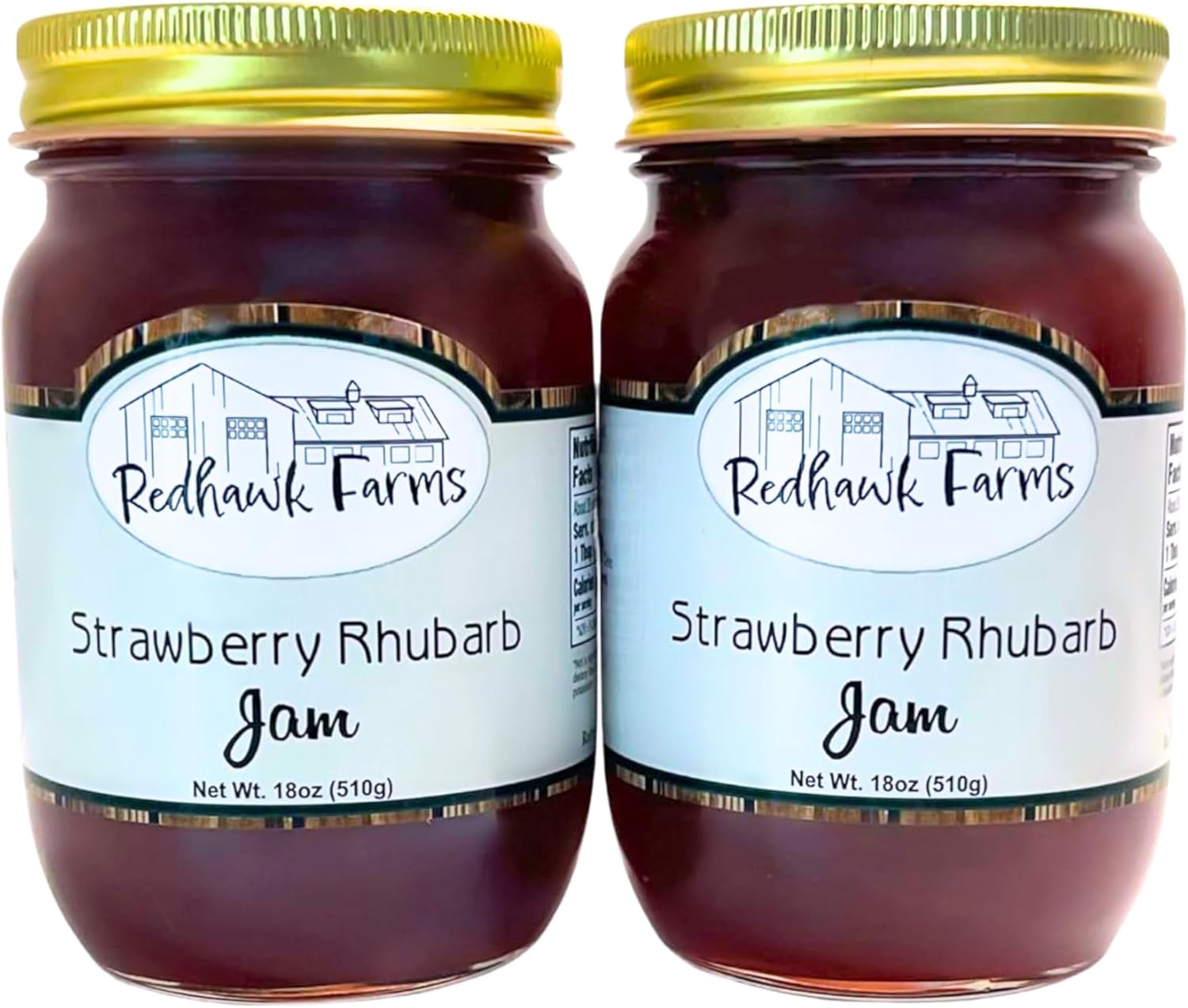 Redhawk Farms Strawberry Rhubarb Jam - Strawberry Sauce - Homemade Jams, Jellies & Preserves (18 oz, 2 Pack)