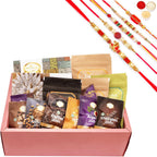 Ghasitaram Gifts Jaiccha Rakhi Gifts for Brothers - Rust Hamper Box with bites with 5 Rakhis
