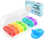 Serfeymi Weekly Pill Organizer 2 Times a Day Travel Medicine Pill Organizer AM PM Pill Box 7 Day with Protection Pill Case Daily Medication Organizer For Vitamins, Fish Oil-Clear Case+Rainbow Pill Box