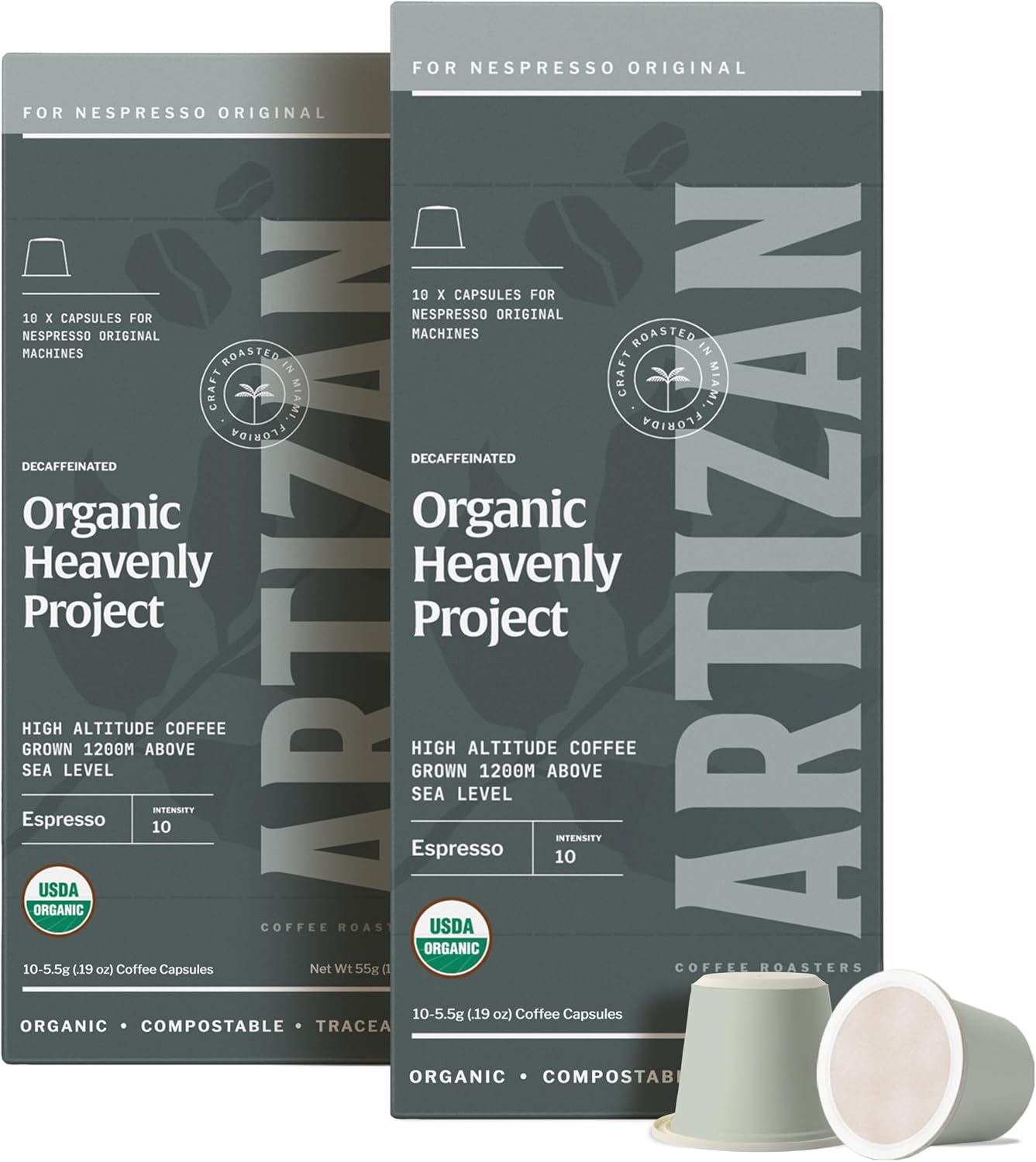 Artizan Coffee Decaf Organic Swiss Water Espresso Pods for Nespresso Original | Heavenly Project | 20 Home Compostable Capsules
