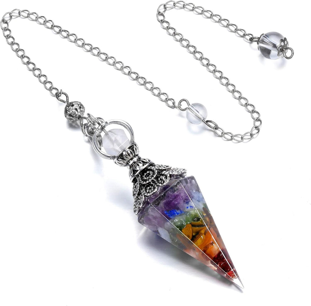 CrystalTears Chakra Crystal Pendulum Hexagonal Reiki Healing Crystal Points Gemstone Dowsing Orgone Pendulum for Divination Witchcraft Crystal Therapy