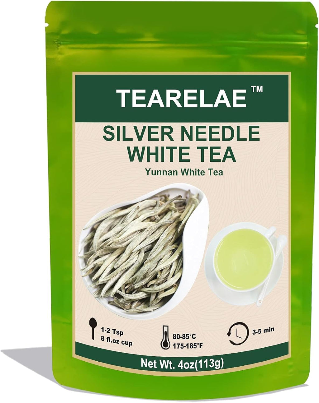 TEARELAE - Silver Needle White Tea Loose Leaf - 4oz/113g - Chinese Yunnan Premium Loose White Tea Leaves - Bai Hao Yin Zhen - Low Caffeine - Gentle Woody Aroma