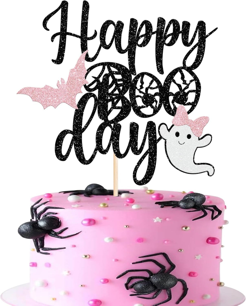 1 Pack Happy Boo Day Halloween Cake Topper Glitter Ghost Cake Pick Baby Shower Birthday Party Cupcake Decoration Supplies Pink