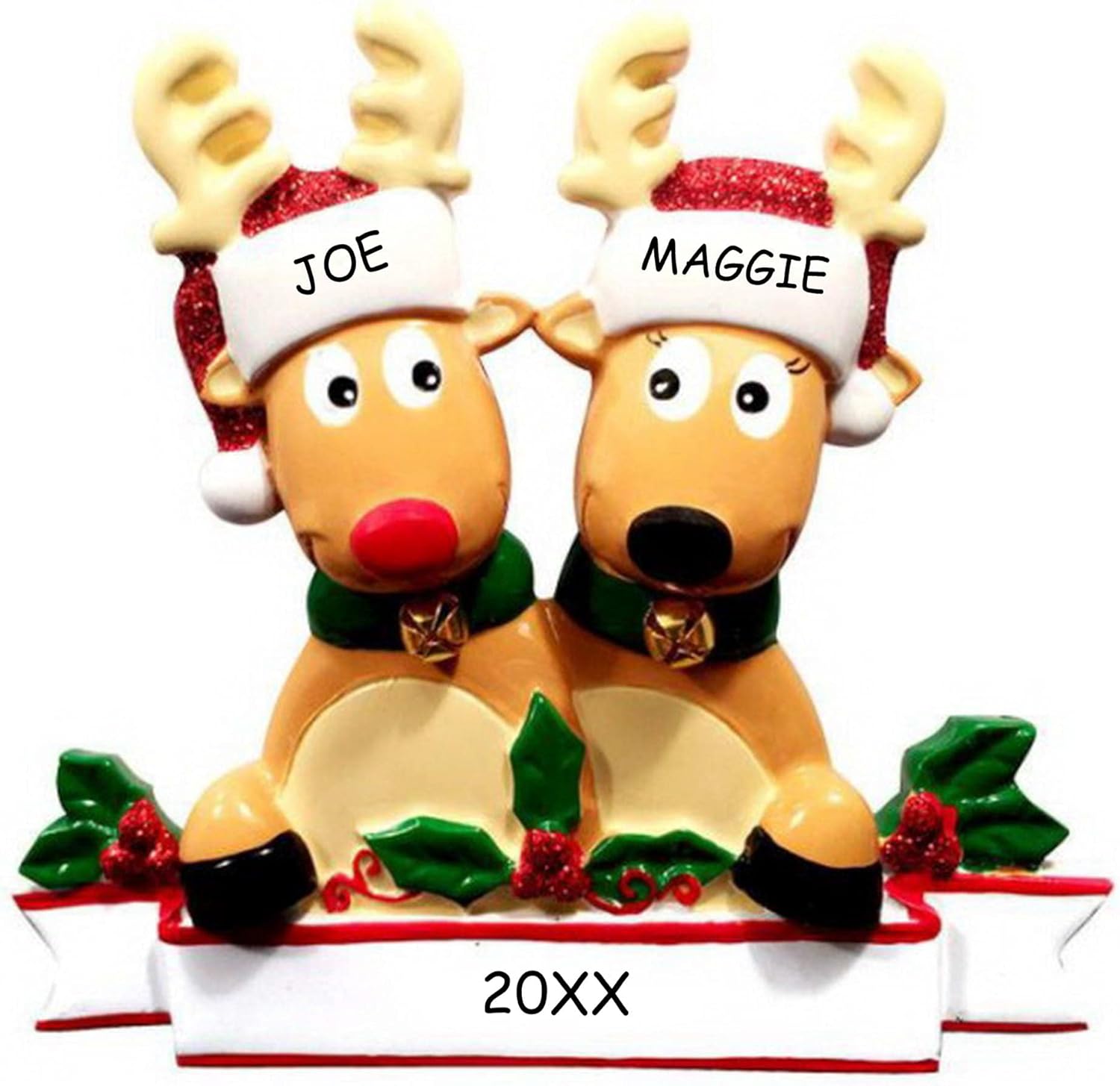 Personalized Reindeer Family Christmas Ornament (Cozy Reindeer Couple)