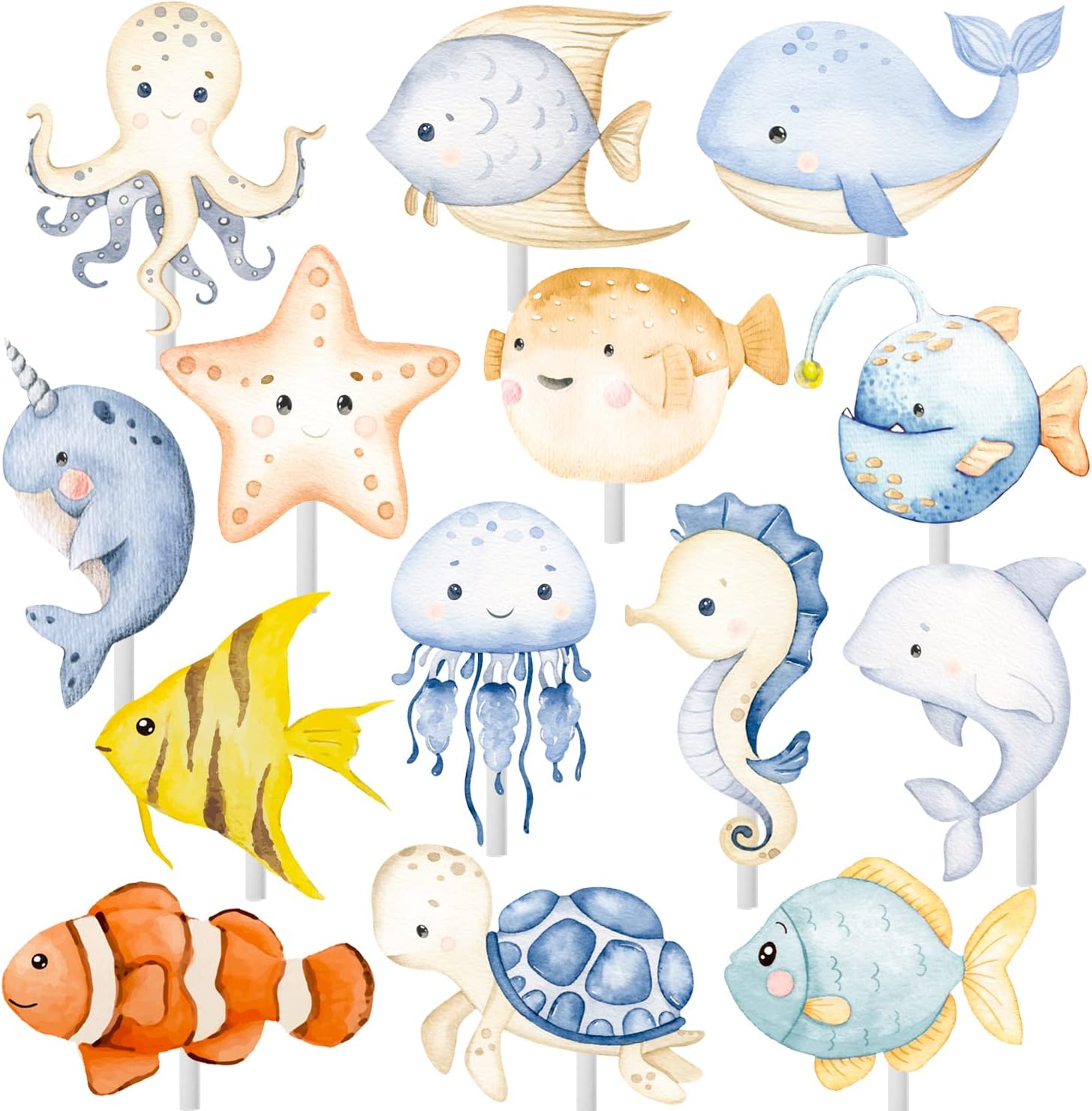 36Pcs Ocean Animal Cupcake Toppers Sea Animals Party Cupcake Sticks Ocean Animal Birthday Cake Picks Sea Theme Party Decorations for Under the Sea Baby Shower Supplies