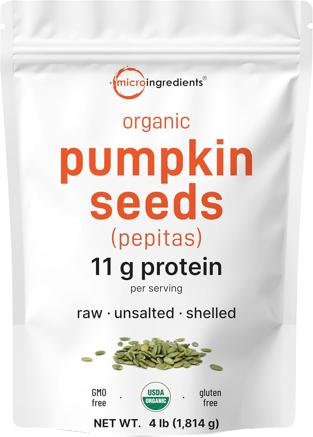 Organic Pumpkin Seeds, 4lbs | Raw, Unsalted, & Shelled – Whole Pepitas | Pumpkin Seeds to Eat | Great for Baking, Smoothies, & Salad Toppings | Natural Source of Essential Fatty Acids, Protein, & Iron