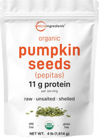 Organic Pumpkin Seeds, 4lbs | Raw, Unsalted, & Shelled – Whole Pepitas | Pumpkin Seeds to Eat | Great for Baking, Smoothies, & Salad Toppings | Natural Source of Essential Fatty Acids, Protein, & Iron