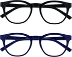 OPULIZE BLU Blue Light Blocking Reading Glasses for Women Men, Cool Round Frame with Anti-Glare Computer and Gaming Eyewear, UV and Eyestrain Protection, Black Blue +1.50 (Pack of 2)
