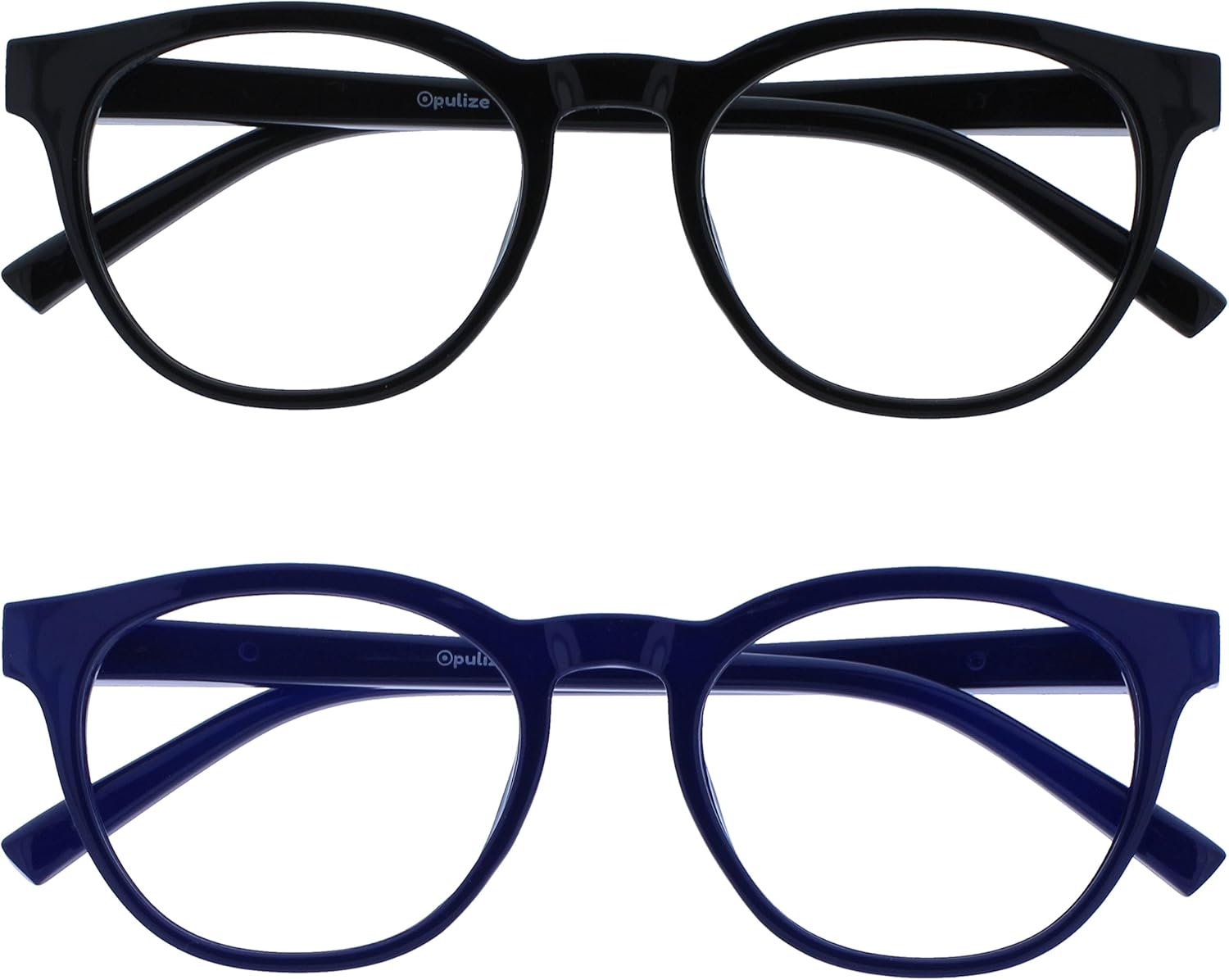 OPULIZE BLU Blue Light Blocking Reading Glasses for Women Men, Cool Round Frame with Anti-Glare Computer and Gaming Eyewear, UV and Eyestrain Protection, Black Blue +1.50 (Pack of 2)