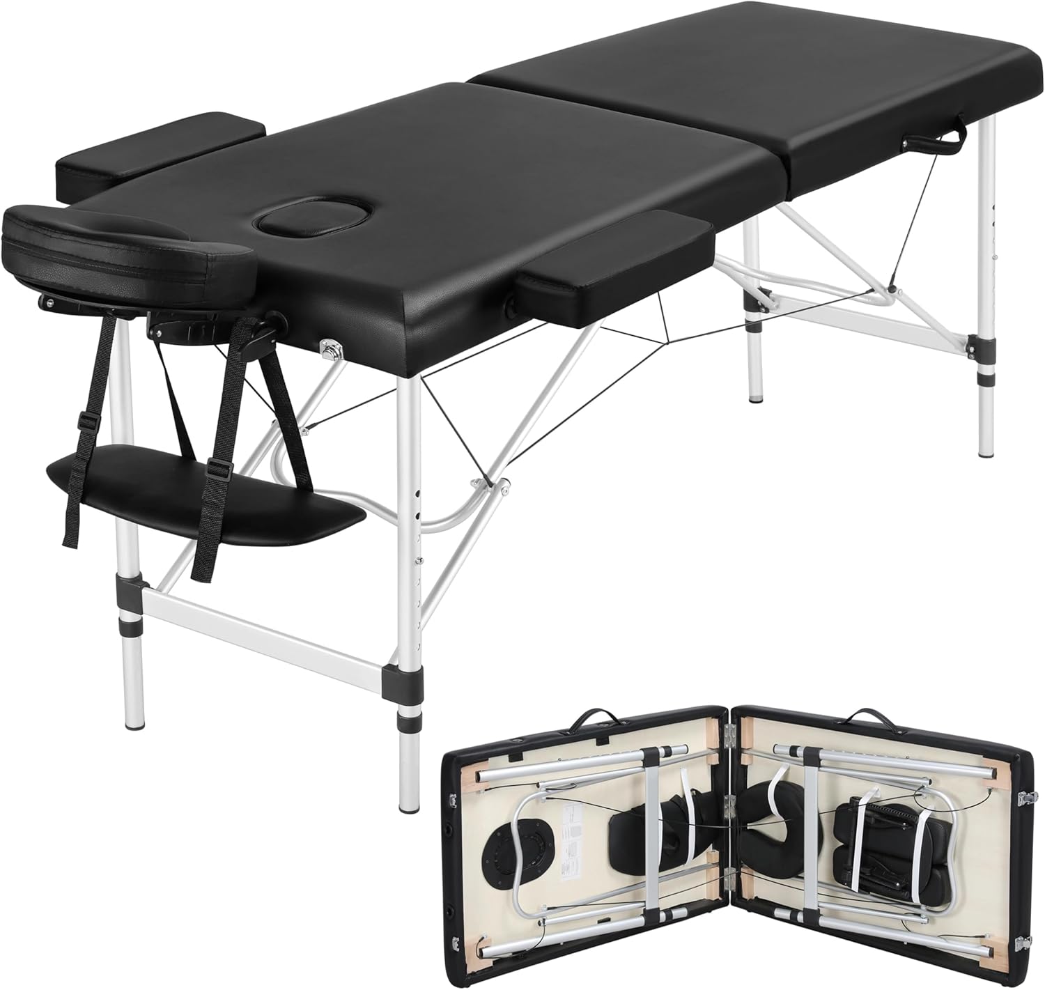 Yaheetech Massage Tables Portable Massage Bed Aluminium Height Adjustable Facial Salon Tattoo Bed with Non-Woven Bag, 22 inch Width Black