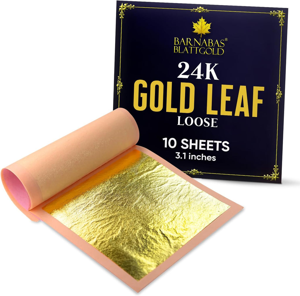 Barnabas Blattgold Edible Gold Leaf 24K - Cake Decorations, Loose Gold Leaf Sheets for Cupcakes - 3.1 inches, Book of 10