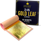 Barnabas Blattgold Edible Gold Leaf 24K - Cake Decorations, Loose Gold Leaf Sheets for Cupcakes - 3.1 inches, Book of 10