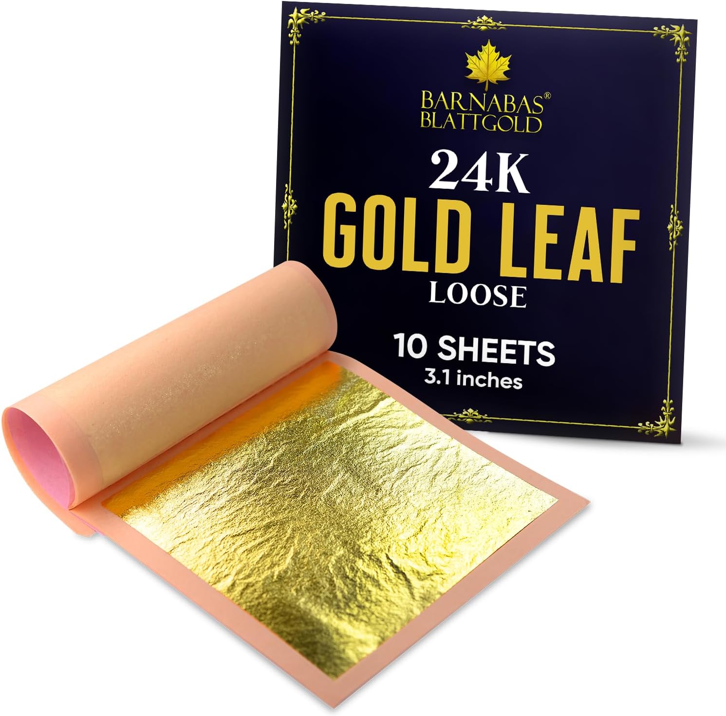 Barnabas Blattgold Edible Gold Leaf 24K - Cake Decorations, Loose Gold Leaf Sheets for Cupcakes - 3.1 inches, Book of 10