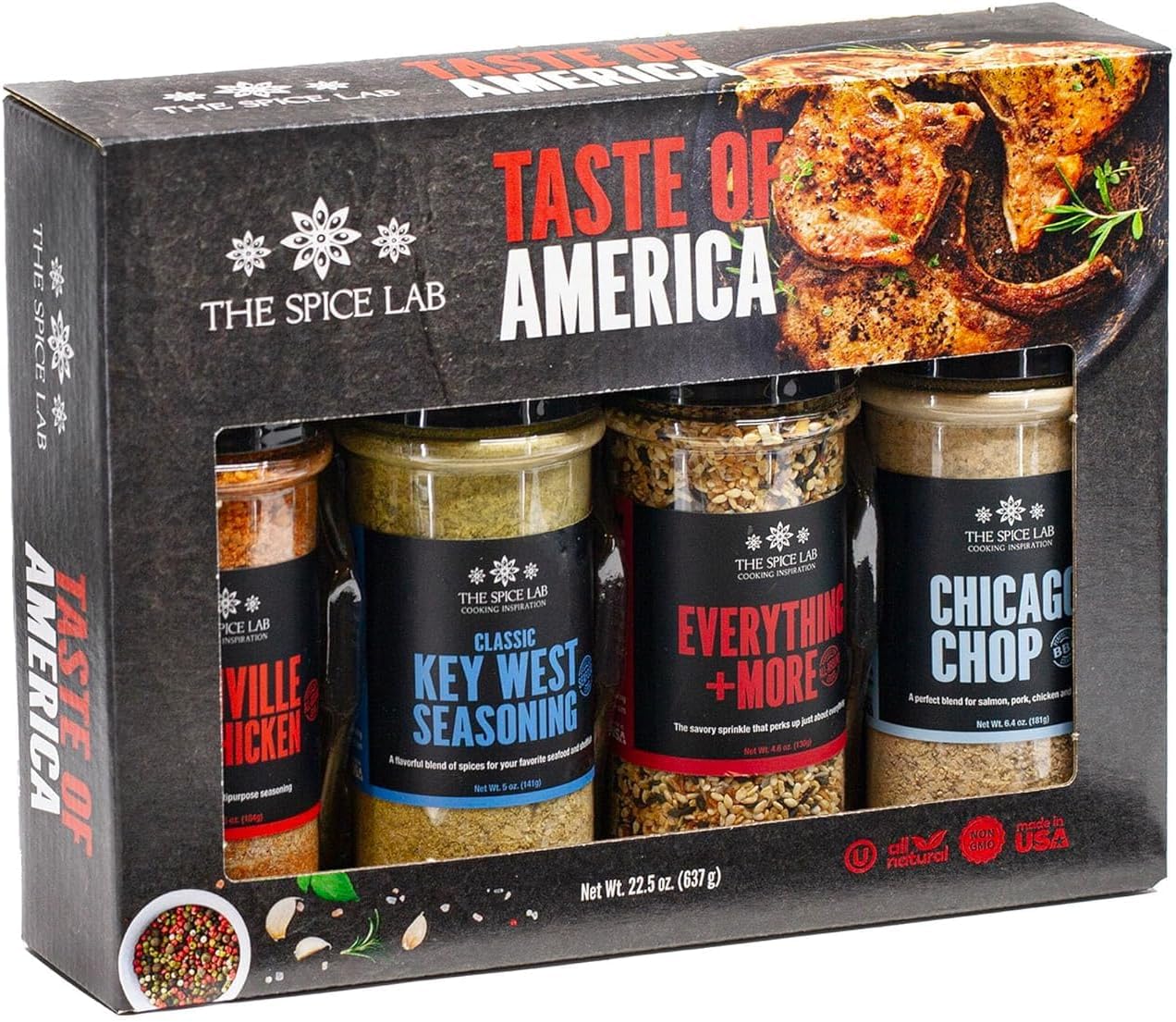 The Spice Lab Taste of America Gourmet Spice Set – BBQ & Grilling Seasonings Collection, Made in USA, Kosher, Non-GMO, Gluten-Free – Premium Cooking Gift Set