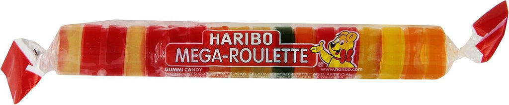 HARIBO Gummi Candy, Mega-Roulette Gummy Candy, 1.59 Ounce Rolls (Pack of 24) Delicious Soft & Chewy Sweet Snacks, Assorted Fruity Flavors
