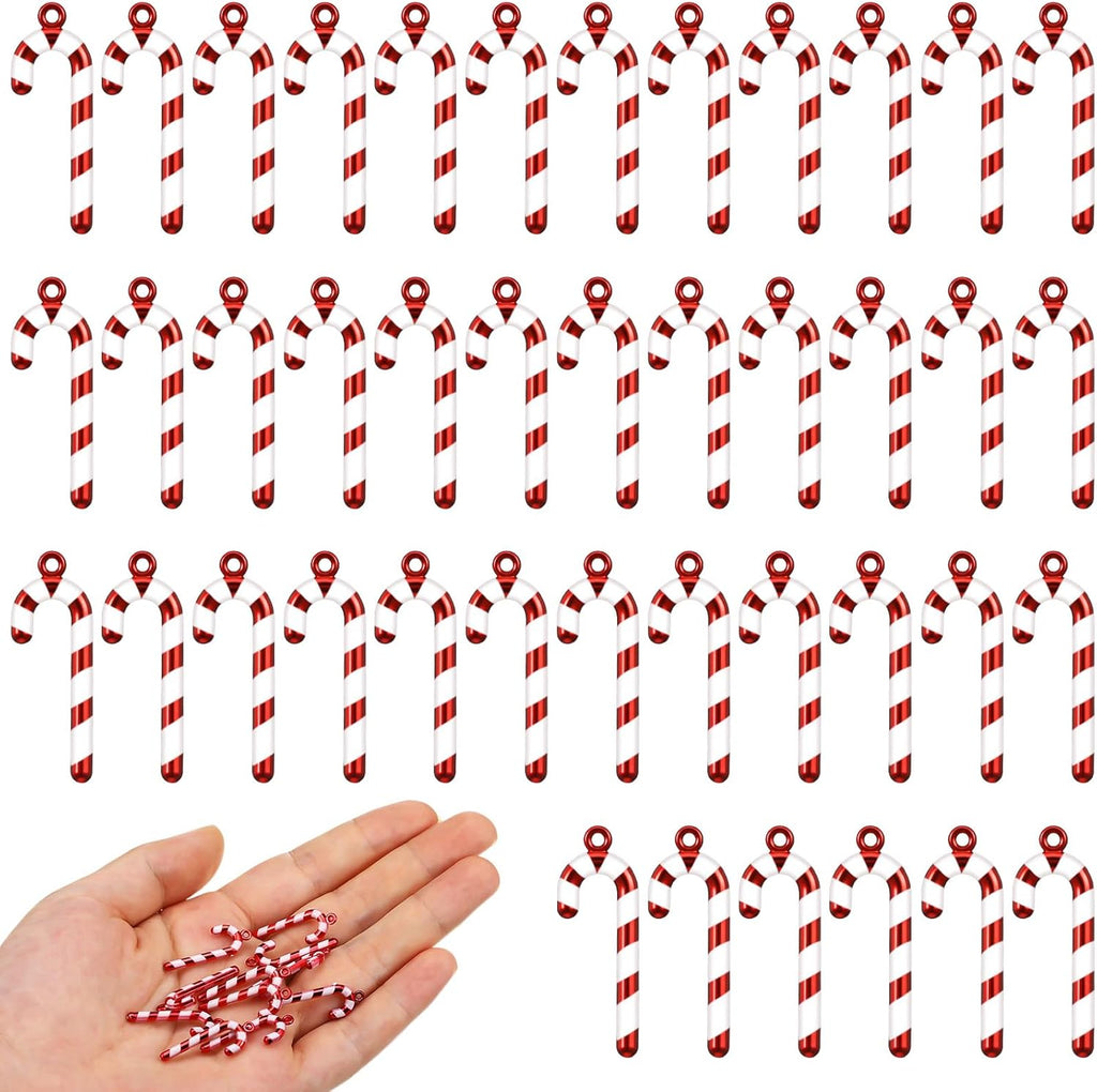Chunful 100 Pcs Mini Christmas Candy Cane for Crafts Fake Plastic Candy Canes Charm for Jewelry Making 1 Inch Red and White Mini Christmas Tree Ornaments Xmas Table Scatters for Home Party Decor