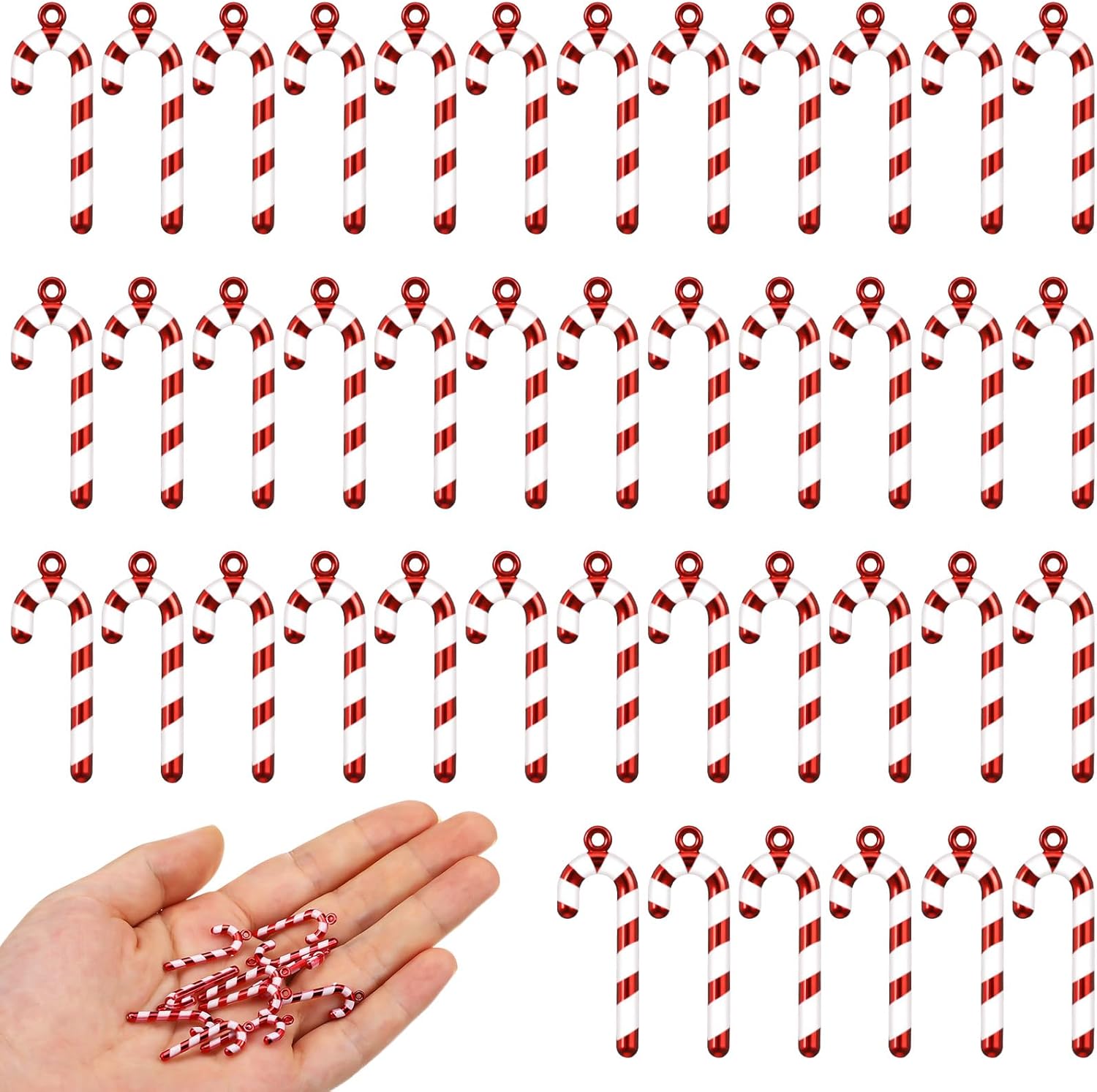 Chunful 100 Pcs Mini Christmas Candy Cane for Crafts Fake Plastic Candy Canes Charm for Jewelry Making 1 Inch Red and White Mini Christmas Tree Ornaments Xmas Table Scatters for Home Party Decor
